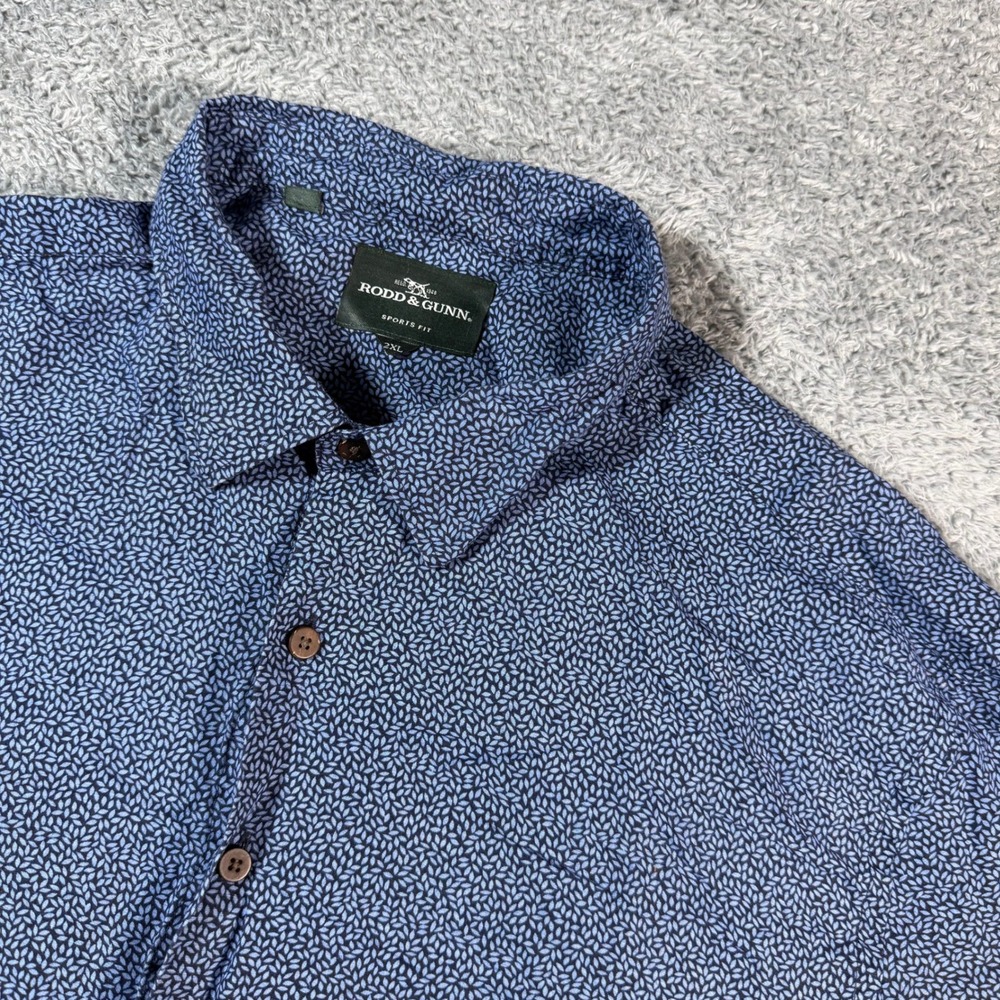 Rodd & Gunn Button Shirt Mens 2XL Blue Leaf Print Linen Sports Fit Floral